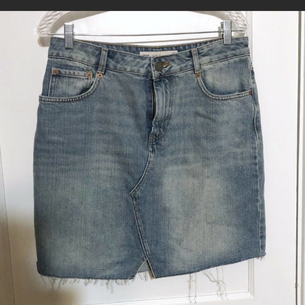 ASOS Denim Hi-Rise Raw Hem Light Wash Mini Skirt